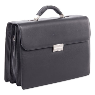 Milestone Briefcase, Fits Devices Up to 15.6", Leather, 5 x 5 x 12, Black