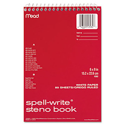 Spell-Write Wirebound Steno Pad, Gregg Rule, Randomly Assorted Cover Colors, 80 White 6 x 9 Sheets