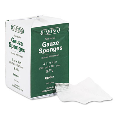 Caring Woven Gauze Sponges, Non-Sterile, 8-Ply, 4 x 4, 200/Pack