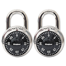 Combination Lock, Stainless Steel, 1.87" Wide, Silver/Black, 2/Pack