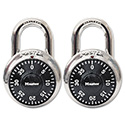 Combination Lock, Stainless Steel, 1.87" Wide, Silver/Black, 2/Pack