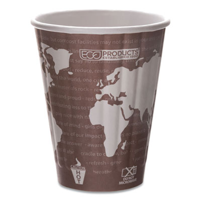 World Art Renewable and Compostable Insulated Hot Cups, 8 oz, Brown/White, 40/Pack, 20 Packs/Carton