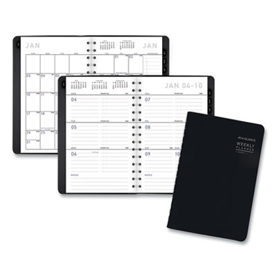 Contemporary Weekly/Monthly Planner, Open-Block Format, 8.5 x 5.5, Black Cover, 12-Month (Jan to Dec): 2022