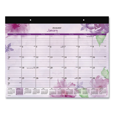 Beautiful Day Desk Pad Calendar, Floral Artwork, 21.75 x 17, Assorted Color Sheets, Black Binding, 12-Month (Jan-Dec): 2025