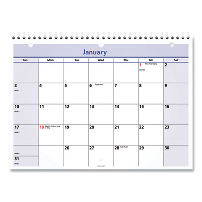 QuickNotes Desk/Wall Calendar, 3-Hole Punched, 11 x 8, White/Blue/Yellow Sheets, 12-Month (Jan to Dec): 2025