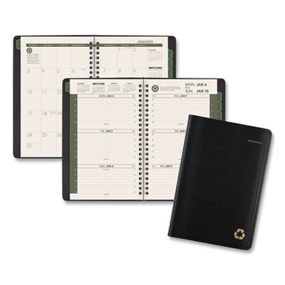 Recycled Weekly Block Format Appointment Book, 8.5 x 5.5, Black Cover, 12-Month (Jan to Dec): 2025