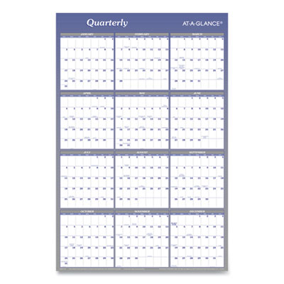 Vertical/Horizontal Erasable Quarterly/Monthly Wall Planner, 24 x 36, White/Blue Sheets, 12-Month (Jan to Dec): 2025