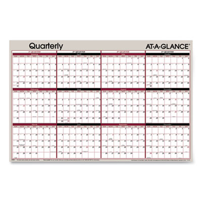 Vertical/Horizontal Erasable Quarterly/Monthly Wall Planner, 24 x 36, White/Black/Red Sheets, 12-Month (Jan to Dec): 2023