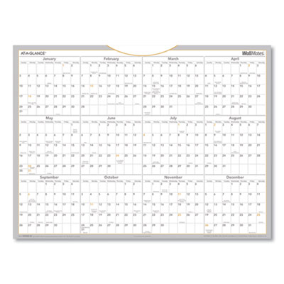 WallMates Self-Adhesive Dry Erase Yearly Planning Surfaces, 24 x 18, White/Gray/Orange Sheets, 12-Month (Jan to Dec): 2025