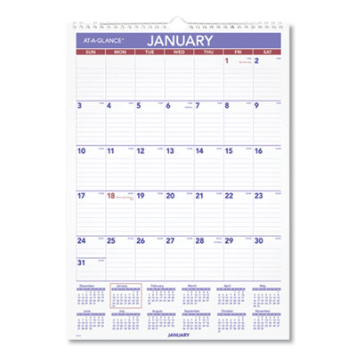 Monthly Wall Calendar with Ruled Daily Blocks, 12 x 17, White Sheets, 12-Month (Jan to Dec): 2025