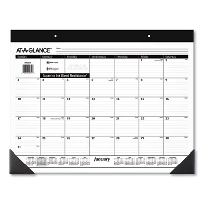 Monthly Refillable Desk Pad, 22 x 17, White Sheets, Black Binding, Black Corners, 12-Month (Jan to Dec): 2025