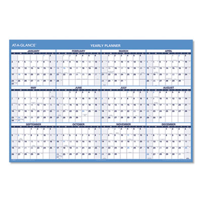 Horizontal Reversible/Erasable Wall Planner, 48 x 32, White/Blue Sheets, 12-Month (Jan to Dec): 2025