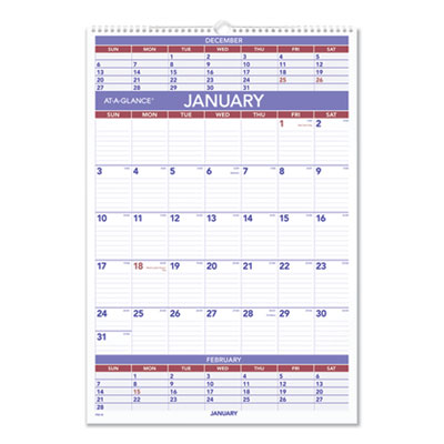 Three-Month Wall Calendar, 15.5 x 22.75, White Sheets, 12-Month (Jan to Dec): 2025