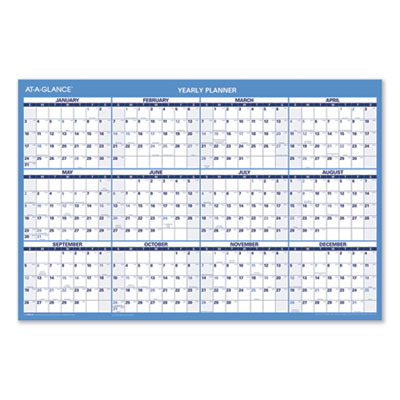 Horizontal Reversible/Erasable Wall Planner, 36 x 24, White/Blue Sheets, 12-Month (Jan to Dec): 2025