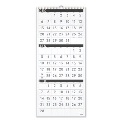 Three-Month Reference Wall Calendar, Contemporary Artwork/Formatting, 12 x 27, White Sheets, 15-Month: Dec 2024 to Feb 2026