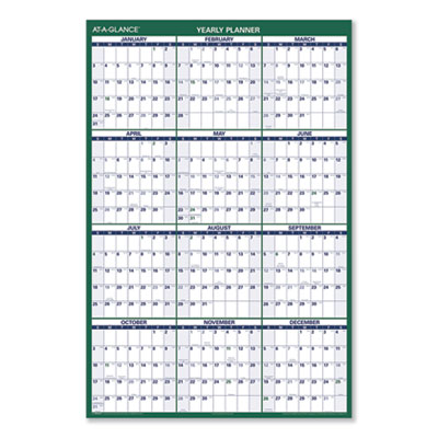 Vertical Erasable Wall Planner, 32 x 48, White/Green Sheets, 12-Month (Jan to Dec): 2025