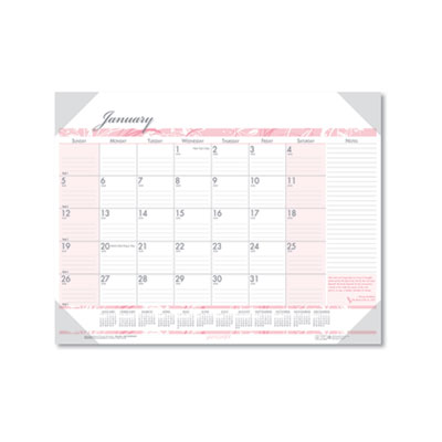 Recycled Monthly Desk Pad Calendar, Breast Cancer Awareness Artwork, 22 x 17, Black Binding/Corners,12-Month (Jan-Dec): 2025