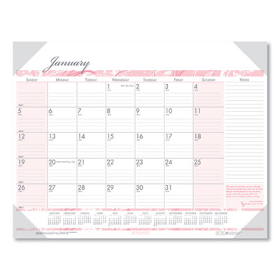 Recycled Monthly Desk Pad Calendar, Breast Cancer Awareness Artwork, 18.5 x 13, Black Binding/Corners,12-Month(Jan-Dec): 2025