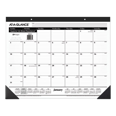 Ruled Desk Pad, 22 x 17, White Sheets, Black Binding, Black Corners, 12-Month (Jan to Dec): 2025