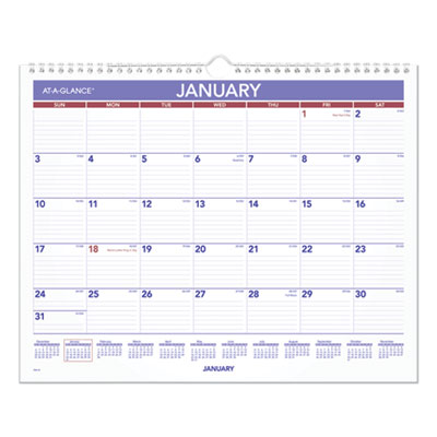 Monthly Wall Calendar, 15 x 12, White/Red/Blue Sheets, 12-Month (Jan to Dec): 2025