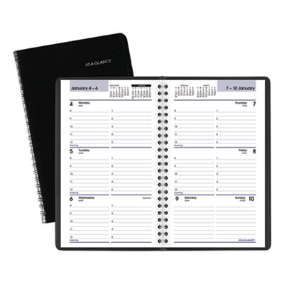 DayMinder Block Format Weekly Appointment Book, 8.5 x 5.5, Black Cover, 12-Month (Jan to Dec): 2025