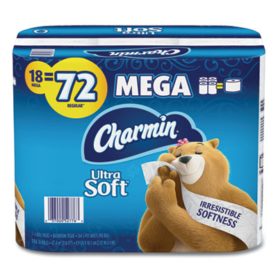 Ultra Soft Bathroom Tissue, Mega Roll, Septic Safe, 2-Ply, White, 224 Sheets/Roll, 18 Rolls/Carton