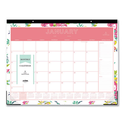 Day Designer Peyton Desk Pad Calendar, Floral Artwork, 22 x 17, Black Binding, Clear Corners, 12-Month (Jan to Dec): 2025