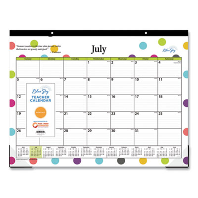 Teacher Dots Academic Desk Pad, 22 x 17, Black Binding, Clear Corners, 12-Month (July to June): 2024 to 2025