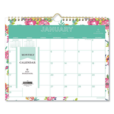 Day Designer Peyton Wall Calendar, Floral Artwork, 11 x 8.75, White/Multicolor Sheets, 12-Month (Jan to Dec): 2025