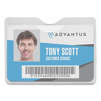 Security ID Badge Holders with Built-In Garment Clip, Horizontal, Clear, 3.75" x 3.5" Holder, 3.5" x 3" Insert, 50/Box