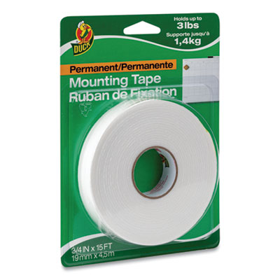 Double-Stick Foam Mounting Tape, Permanent, Holds Up to 2 lbs, 0.75" x 15 ft, White