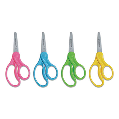 For Kids Scissors, Pointed Tip, 5" Long, 1.75" Cut Length, Straight Handle, Randomly Assorted Handle Color