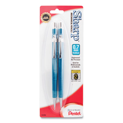 Sharp Mechanical Pencil, 0.7 mm, HB (#2), Black Lead, Blue Barrel, 2/Pack