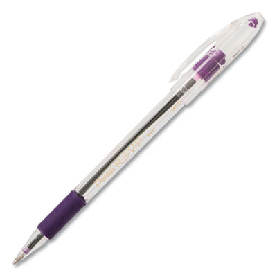 R.S.V.P. Ballpoint Pen, Stick, Medium 1 mm, Violet Ink, Clear/Violet Barrel, Dozen