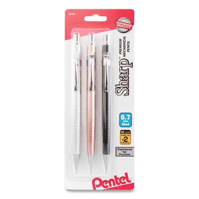 Sharp Mechanical Pencil, 0.7 mm, HB (#2), Black Lead, Assorted Barrel Colors, 3/Pack