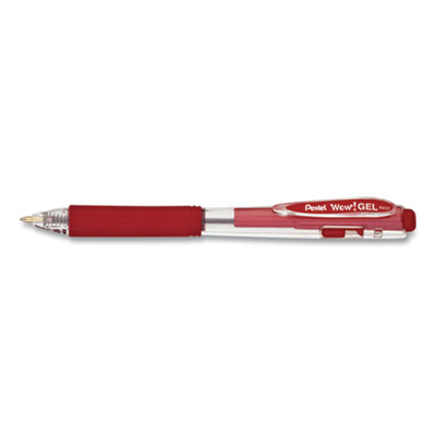 WOW! Gel Pen, Retractable, Medium 0.7 mm, Red Ink, Clear/Red Barrel, Dozen