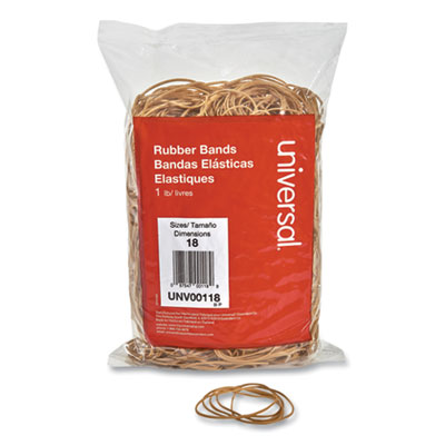 Rubber Bands, Size 18, 0.04" Gauge, Beige, 1 lb Box, 1,600/Pack