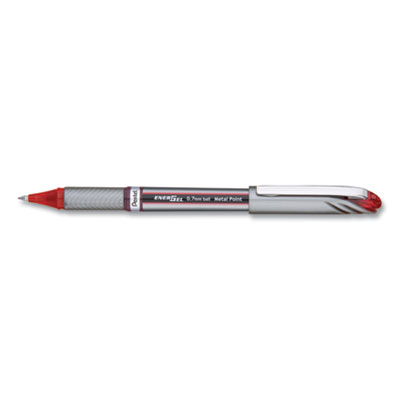 EnerGel NV Gel Pen, Stick, Medium 0.7 mm, Red Ink, Gray/Black/Red Barrel, Dozen