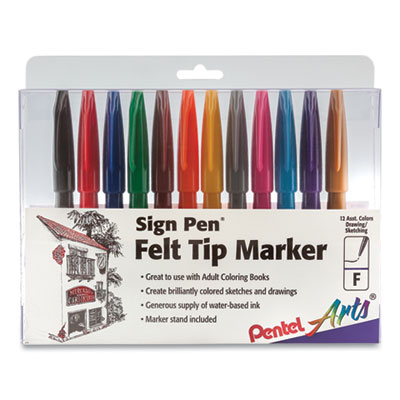 Sign Pen Fine Point Color Marker, Extra-Fine Bullet Tip, Assorted Colors, 12/Set