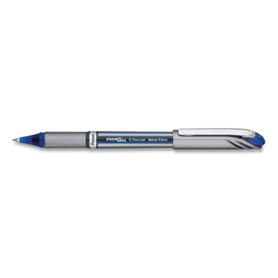 EnerGel NV Gel Pen, Stick, Medium 0.7 mm, Blue Ink, Gray/Black/Blue Barrel, Dozen