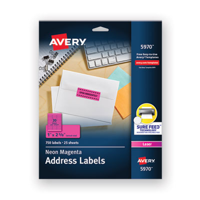 High-Visibility Permanent Laser ID Labels, 1 x 2.63, Neon Magenta, 750/Pack