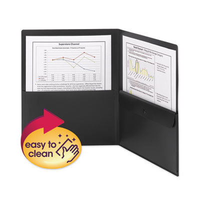 Poly Two-Pocket Folder with Snap Closure Security Pocket, 100-Sheet Capacity, 11 x 8.5, Black, 5/Pack