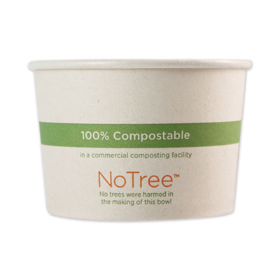 No Tree Paper Bowls, 16 oz, 4.4" Diameter x 3" h, Natural, Sugarcane, 500/Carton