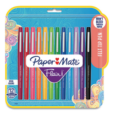 Point Guard Flair Felt Tip Porous Point Pen, Stick, Medium 0.7 mm, Assorted Ink and Barrel Colors, 12/Pack