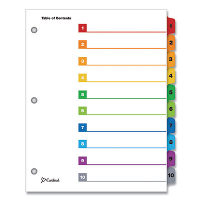 OneStep Printable Table of Contents and Dividers, 10-Tab, 1 to 10, 11 x 8.5, White, Assorted Tabs, 1 Set