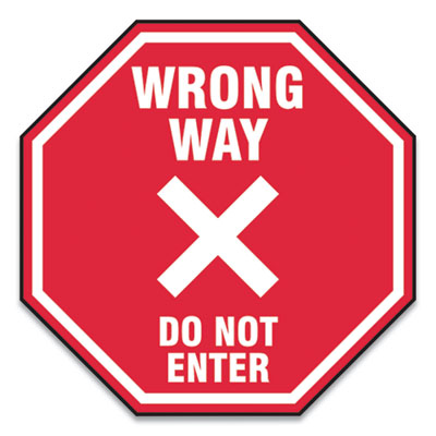 Slip-Gard Social Distance Floor Signs, 17 x 17, "Wrong Way Do Not Enter", Red, 25/Pack