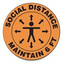 Slip-Gard Social Distance Floor Signs, 12" Circle, "Social Distance Maintain 6 ft", Human/Arrows, Orange, 25/Pack