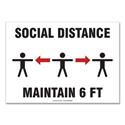 Social Distance Signs, Wall, 14 x 10, "Social Distance Maintain 6 ft", 3 Humans/Arrows, White, 10/Pack