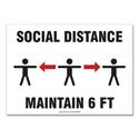 Social Distance Signs, Wall, 10 x 7, "Social Distance Maintain 6 ft", 3 Humans/Arrows, White, 10/Pack