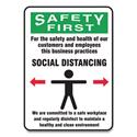 Social Distance Signs, Wall, 7 x 10, Customers and Employees Distancing Clean Environment, Humans/Arrows, Green/White, 10/PK